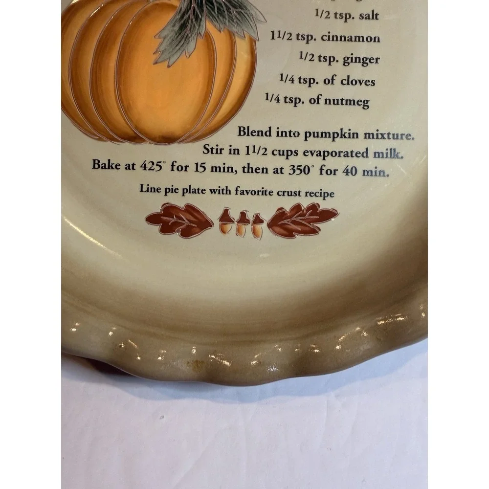 Harvest 2004 Pumpkin Pie Recipe Stoneware Pie Plate 11